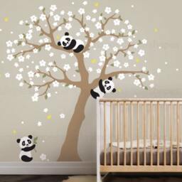 Panda & Cherry Blossom Tree Wall Decal Nature Nursery Decor - thumbnail 2