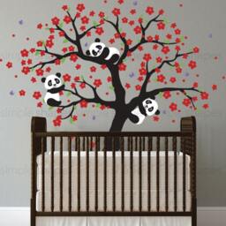 Panda & Cherry Blossom Tree Wall Decal Nature Nursery Decor - thumbnail 3