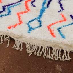 Custom Handmade White Wool Moroccan Rug Colorful Geometric Berber Carpet - thumbnail 3