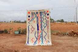 Custom Handmade White Wool Moroccan Rug Colorful Geometric Berber Carpet - thumbnail 1