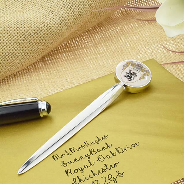 Personalised Family Crest Letter Opener With Engraved Message On Back - image 1
