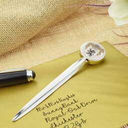 Personalised Family Crest Letter Opener With Engraved Message On Back - thumbnail 1