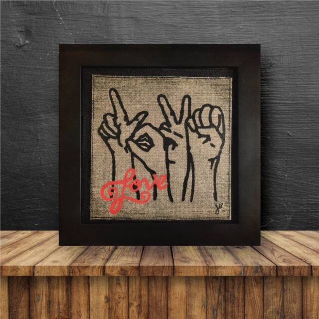 Love in Sign, Sign Language, Hand Crafted, Printed & Framed. Unique Gift Wall Art - image 1