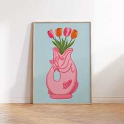Fish Vase Print Poster, Living Room Wall Print, Bedroom Decor, Typography Art Dopamine Kitchen Portrait, Jug - thumbnail 1