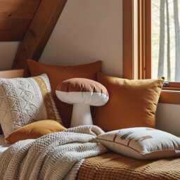 Mushroom-Shaped Decorative Pillow - Woodland Home Decoration 100% Linen - thumbnail 3