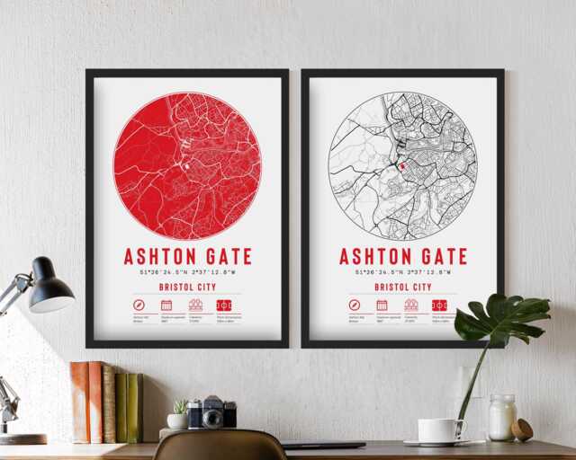Bristol City Ashton Gate Minimalist Map Prints & Frames - The Robins F.c. Gift Decor Dad Memorabilia Granddad Uncle Brother Football - image 1