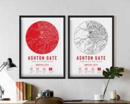 Bristol City Ashton Gate Minimalist Map Prints & Frames - The Robins F.c. Gift Decor Dad Memorabilia Granddad Uncle Brother Football - thumbnail 1