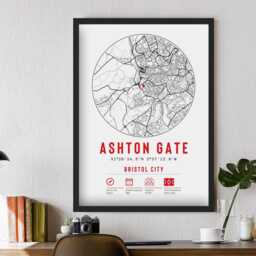 Bristol City Ashton Gate Minimalist Map Prints & Frames - The Robins F.c. Gift Decor Dad Memorabilia Granddad Uncle Brother Football - thumbnail 2