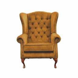 Chesterfield High Back Wing Chair & Stool - Presented in Luxury Turmeric Velvet The Kensington - thumbnail 3