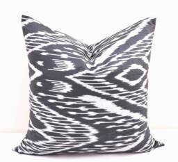 Handmade Black Ikat Pillow Cover, Ethnic Home Decor - 20x20 Inch - thumbnail 1
