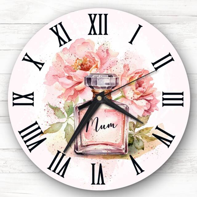 Mum Watercolour Perfume Bottle Personalised Gift Clock - image 1