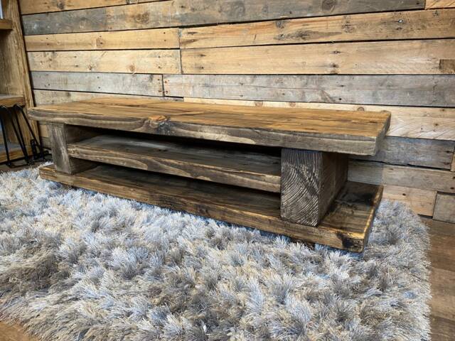 Rustic Chunky Wood Tv Stand, Reclaimed Pine - image 1