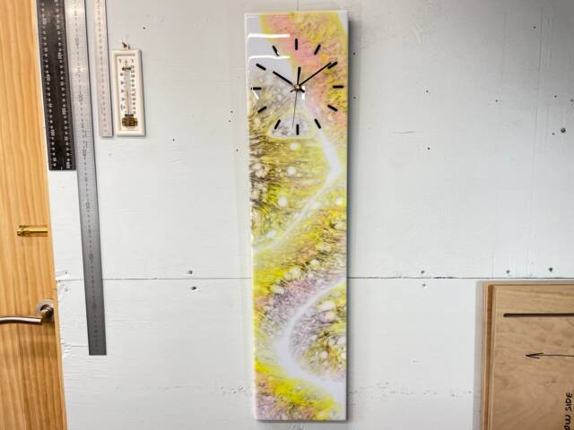 Yellow & Pink Abstract Wall Clock, Long Modern Unusual Home Decor, Luxury Clocks, Resin Clock - image 1