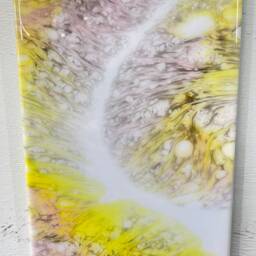 Yellow & Pink Abstract Wall Clock, Long Modern Unusual Home Decor, Luxury Clocks, Resin Clock - thumbnail 4