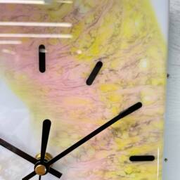 Yellow & Pink Abstract Wall Clock, Long Modern Unusual Home Decor, Luxury Clocks, Resin Clock - thumbnail 3