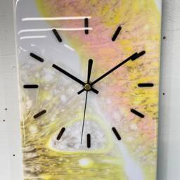 Yellow & Pink Abstract Wall Clock, Long Modern Unusual Home Decor, Luxury Clocks, Resin Clock - thumbnail 2