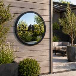 Two Little Birds Garden Mirror, Outdoor Acrylic Mirror Wall Art, Wildlife Decor - thumbnail 2