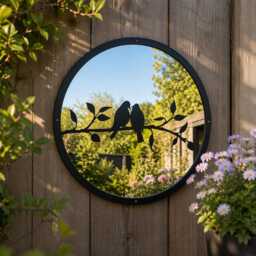 Two Little Birds Garden Mirror, Outdoor Acrylic Mirror Wall Art, Wildlife Decor - thumbnail 3