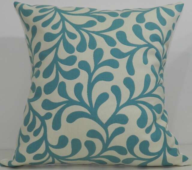 New 18x18 Inch Designer Handmade Pillow Cases in Aqua & Cream