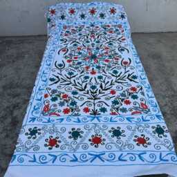 Hand-Embroidered Cotton Suzani Quilt - Reversible Folk Textile, Vibrant Boho Throw, Decorative Bedding - thumbnail 2