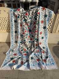 Hand-Embroidered Cotton Suzani Quilt - Reversible Folk Textile, Vibrant Boho Throw, Decorative Bedding - thumbnail 1
