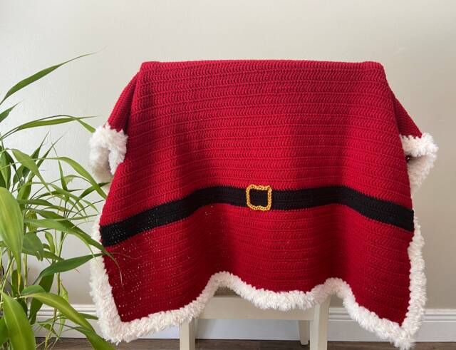 "Santa's Crochet Blanket Faux Fur Border, Christmas Decor - 30""x30" - image 1