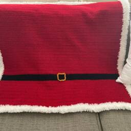 "Santa's Crochet Blanket Faux Fur Border, Christmas Decor - 30""x30" - thumbnail 4