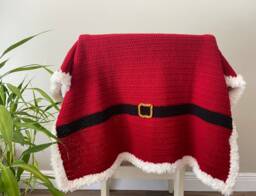 "Santa's Crochet Blanket Faux Fur Border, Christmas Decor - 30""x30" - thumbnail 1