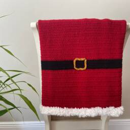 "Santa's Crochet Blanket Faux Fur Border, Christmas Decor - 30""x30" - thumbnail 2