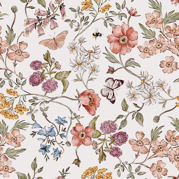 Floral Butterfly Baby Crib Sheet Blush Pink, Blue, Daisy Cotton - image 1