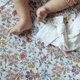 Floral Butterfly Baby Crib Sheet Blush Pink, Blue, Daisy Cotton - thumbnail 2
