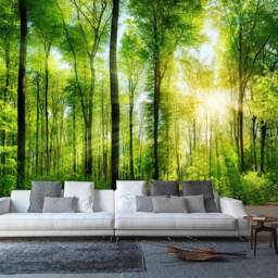Sunbeam Through Trees Wall Mural, Rays Of Light in The Forest Nature Summer Forest Wallpaper, D??cor - thumbnail 2