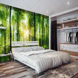 Sunbeam Through Trees Wall Mural, Rays Of Light in The Forest Nature Summer Forest Wallpaper, D??cor - thumbnail 3