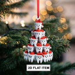 2D Flat Tooth Christmas Tree Ornament, Dentist Dental Assistant Gift, Hygiene Ornament