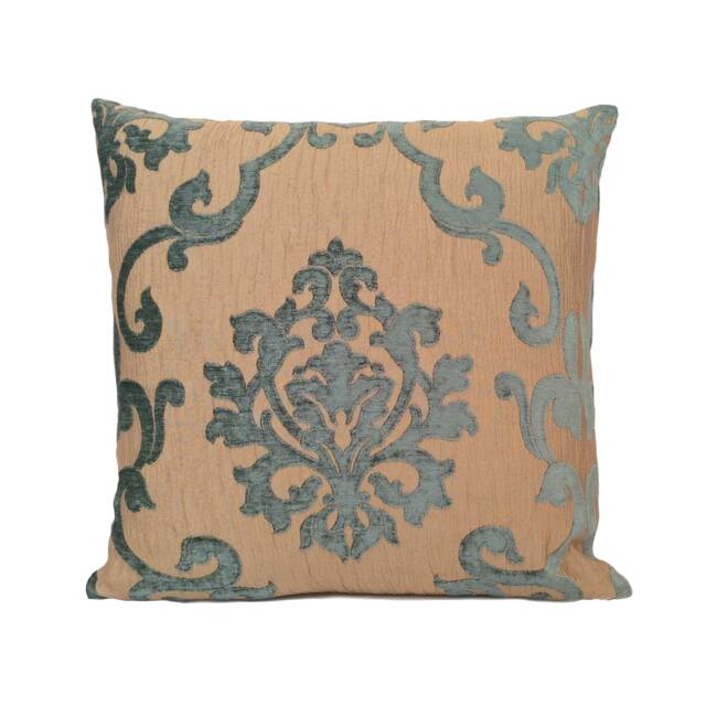 Teal Gold Tan Throw Pillow Cover, Decorative Cushion Covers, Velour Satin Blend Accent Pillow, Embossed Designer Farmhouse Boutique Pillows - image 1