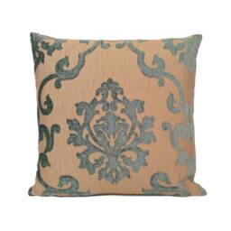 Teal Gold Tan Throw Pillow Cover, Decorative Cushion Covers, Velour Satin Blend Accent Pillow, Embossed Designer Farmhouse Boutique Pillows - thumbnail 1
