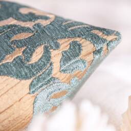 Teal Gold Tan Throw Pillow Cover, Decorative Cushion Covers, Velour Satin Blend Accent Pillow, Embossed Designer Farmhouse Boutique Pillows - thumbnail 3