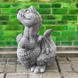 Concrete Baby Dragon Figurine Stone Sitting Statue Outdoor Garden Sculpture Lawn Ornament Yard Decoration Cement Fantasy Gift - thumbnail 2