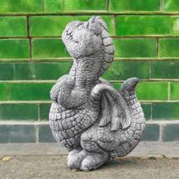 Concrete Baby Dragon Figurine Stone Sitting Statue Outdoor Garden Sculpture Lawn Ornament Yard Decoration Cement Fantasy Gift - thumbnail 3