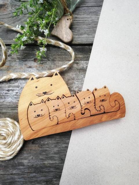Cats Animal Puzzle, Animal Wood Toys, Wooden Figures, Game Wooden, Kids Christmas Eco Gift - image 1