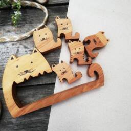 Cats Animal Puzzle, Animal Wood Toys, Wooden Figures, Game Wooden, Kids Christmas Eco Gift - thumbnail 2