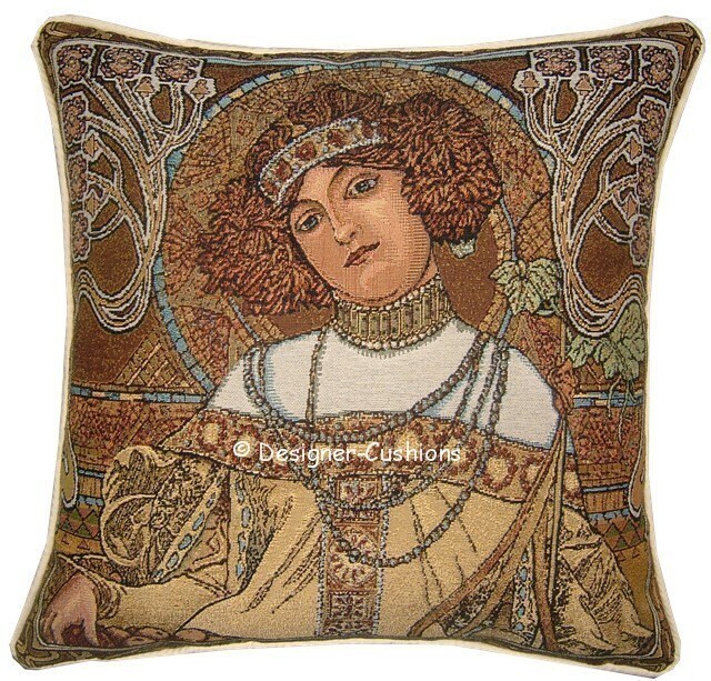 Alphonse Mucha Art Noveau Seasons Fall Autumn Tapestry Cushion Cover Sham - image 1