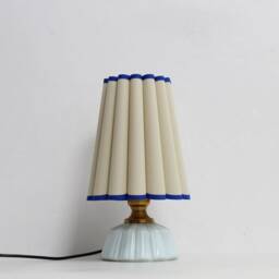 Handmade Khaki Fabric Lamp With Blue Trim & Ceramic Base - thumbnail 3