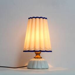 Handmade Khaki Fabric Lamp With Blue Trim & Ceramic Base - thumbnail 4