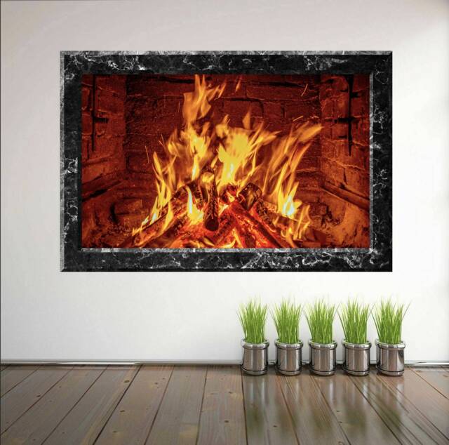 Small & Very Large Adhesive Sticker Decal Of Fireplace Fire With Marble Surround Wall Print Graphic Design Poster - image 1