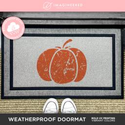 Distressed Pumpkin Outdoor Personalised Rug - Fall Doormat Seasonal Decor New Home Welcome Mat Washable Custom Gift Idea