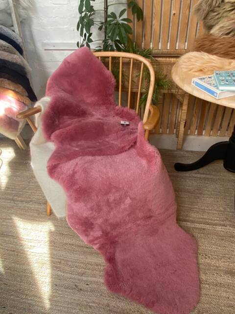 Candy Pink Sheepskin Rug, Double Length, Short Wool, Shearling, Genuine Sheepskin, Handmade, Bespoke Size, Upholstery Project - image 1