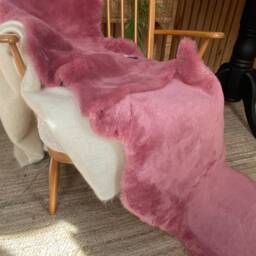 Candy Pink Sheepskin Rug, Double Length, Short Wool, Shearling, Genuine Sheepskin, Handmade, Bespoke Size, Upholstery Project - thumbnail 3