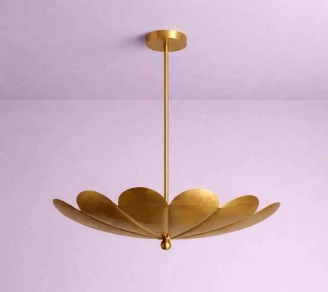 Mid Century Modern Brass Handmade Flush Mount Fixture Vintage Style Lighting Flower Chandelier Lotus Petal Ceiling Light - image 1