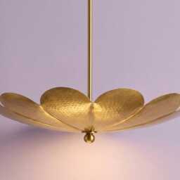 Mid Century Modern Brass Handmade Flush Mount Fixture Vintage Style Lighting Flower Chandelier Lotus Petal Ceiling Light - thumbnail 2